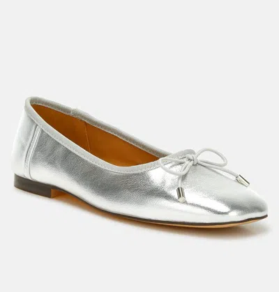 Rag & Co Primrose Metallic Pleather Bow Ballerinas In Silver