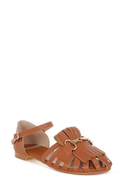 Rag & Co Women's Yellow / Orange Ramita Horsebit Fringe Flat Sandals In Tan In Yellow/orange