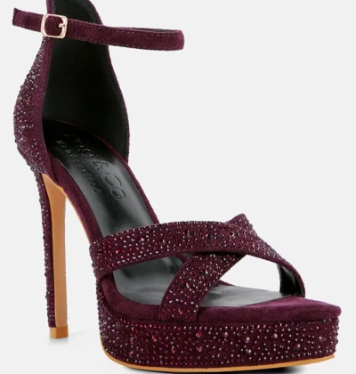 Rag & Co Regalia Purple Rhinestone Embellished Stiletto Sandals