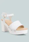 RAG & CO SAWOR RECYCLED LEATHER HIGH BLOCK SANDALS IN WHITE