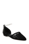 Rag & Co Seymor Faux Pearl Tie Strap Lace Flat In Black