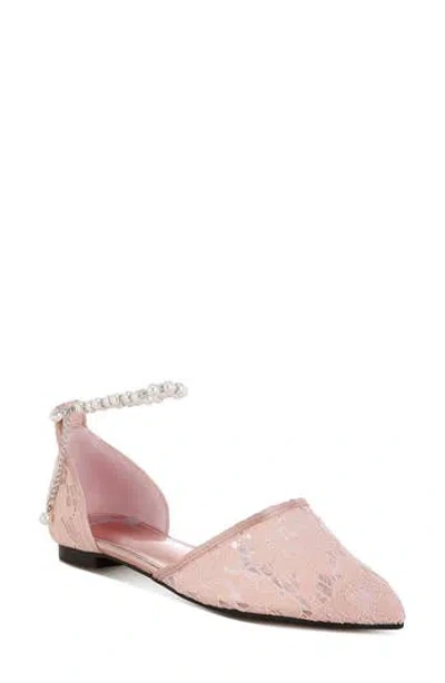 Rag & Co Seymor Faux Pearl Tie Strap Lace Flat In Blush