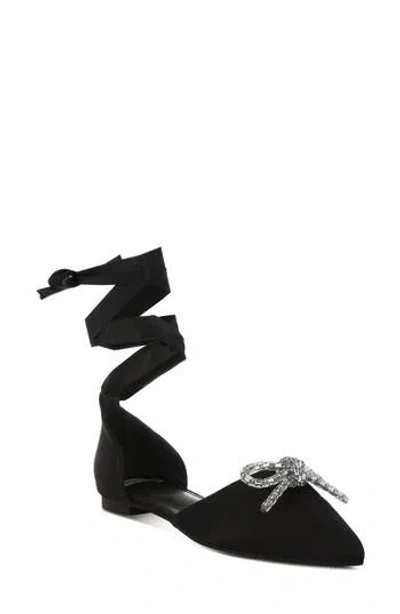 Rag & Co Simina Embellished Ankle Tie Flat In Black