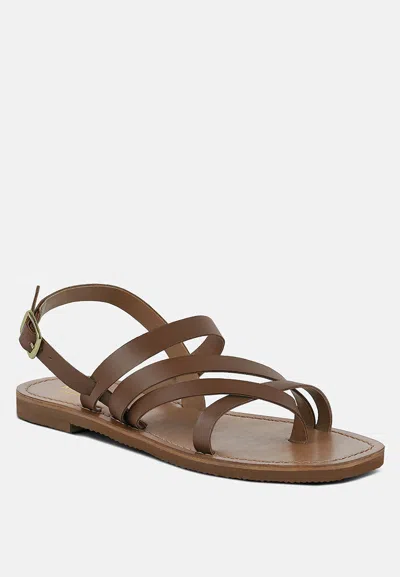 Rag & Co Sloana Tan Strappy Flat Sandals In Brown