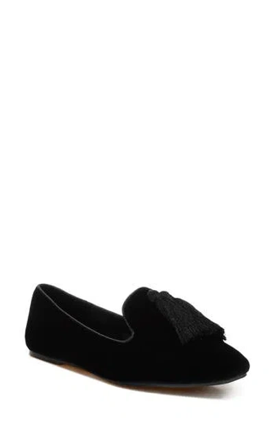 Rag & Co Tromso Tassel Detail Velvet Loafer In Black
