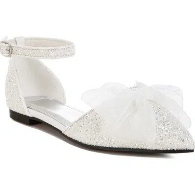 Rag & Co Women's Clarice Sheer Bow Detail Glitter Flat Sandals In White