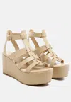 RAG & CO WINDRUSH CAGE WEDGE LEATHER SANDAL IN NUDE