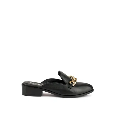 Rag & Co Women's Aksa Chain Embellished Black Leather Mules In Black By