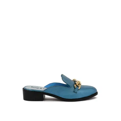 Rag & Co Women's Aksa Chain Embellished Metallic Blue Leather Mules In Blue By