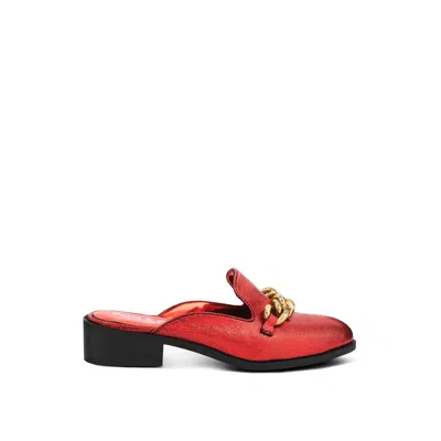 Rag & Co Women's Aksa Chain Embellished Metallic Red Leather Mules In Red By