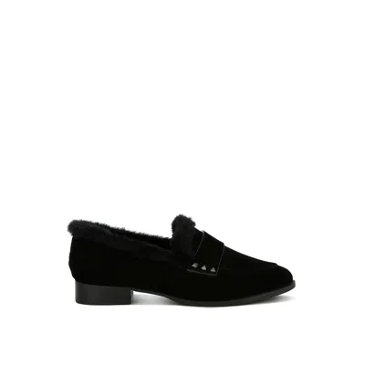 Rag & Co Women's Allie Fur Trim Genuine Suede Loafers In Black By
