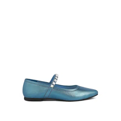 Rag & Co Alverno Metallic Diamante Mary Jane Leather Flats In Blue