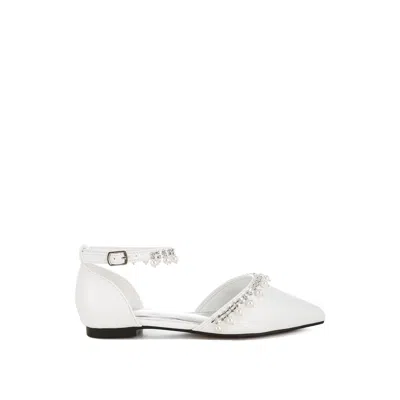 Rag & Co Women's Aouva Rhinestone & Pearl Ankle Strap Flat Sandals In White By