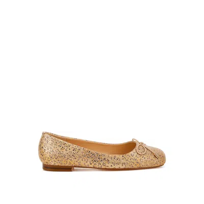 Rag & Co Women's Apollon Bow Detail Foil Print Suede Ballerinas In Gold