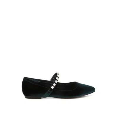 RAG & CO WOMEN'S ARALIA VELVET MARY JANE BALLERINAS IN GREEN BY RAG & CO