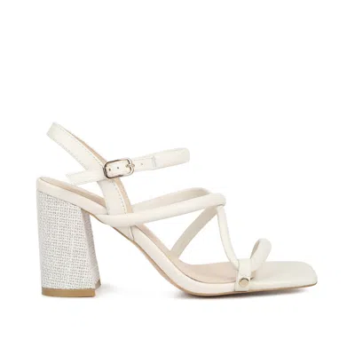Rag & Co Women's Artha Open Square Toe Block Heel Sandals In Off White By