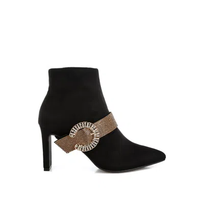 Rag & Co Women's Asagao Diamante & Rhinestones Strap Boots In Black By