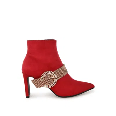 Rag & Co Women's Asagao Diamante & Rhinestones Strap Boots In Red By
