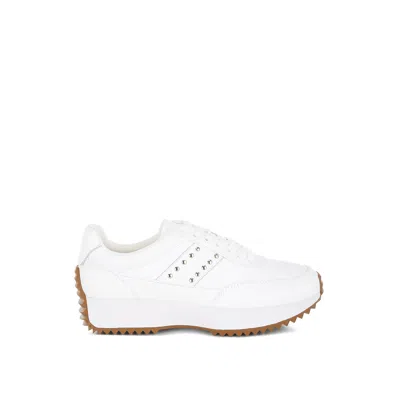 Rag & Co Women's Athion Studded Real Leather Sneakers In White