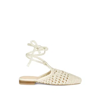 Rag & Co Women's Bartsi Off White Handwoven Cotton Tie Up Mule Flats