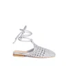Rag & Co Women's Bartsi Silver Handwoven Cotton Tie Up Mule Flats In Silver