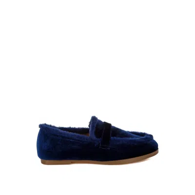 Rag & Co Women's Bastian Fur Detail Velvet Loafers In Dark Blue By