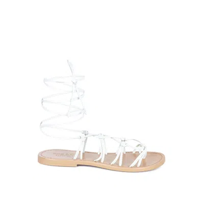 Rag & Co Baxea Handcrafted White Tie Up String Flats