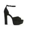 Rag & Co Beaty Black Studded Suede High Block Heeled Sandals In Black