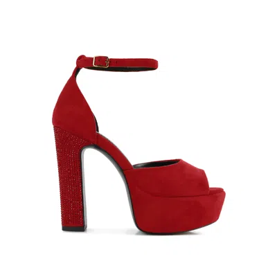 Rag & Co Women's Beaty Red Rhinestones High Block Heeled Sandals By