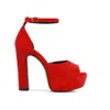 Rag & Co Women's Beaty Red Studded Suede High Block Heeled Sandals In Red In Red