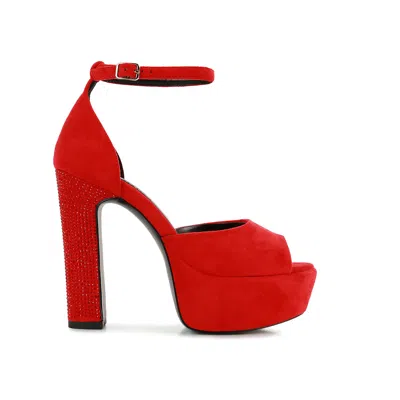 Rag & Co Women's Beaty Red Studded Suede High Block Heeled Sandals In Red