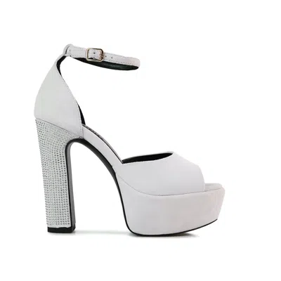 Rag & Co Women's Beaty White Rhinestones High Block Heeled Sandals By  In Animal Print