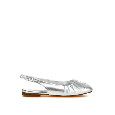 Rag & Co Women's Berni Metallic Square Toe Flat Slingbacks In Silver By