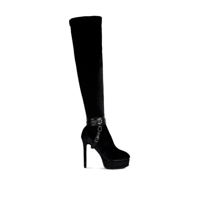 Rag & Co Women's Bison Black High Platform Heeled Long Boots