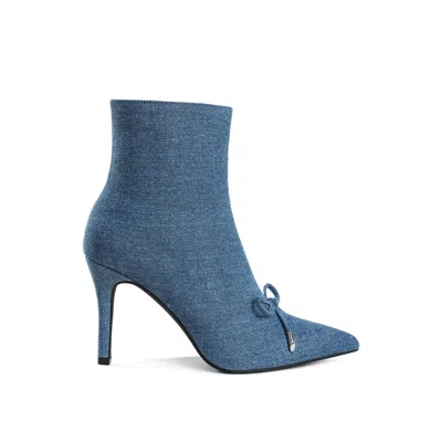 Rag & Co Women's Blue Flapper Bow Detail Denim Ankle Boots By