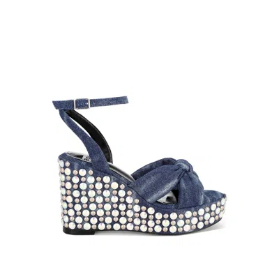 Rag & Co Women's Blue Moondot Embellished Wedge Heel Sandals In Denim By