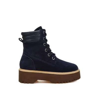 Rag & Co Women's Blue Parula High Ankle Suede Boots In Navy By
