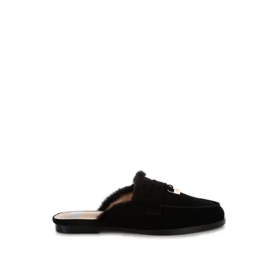 Rag & Co Women's Bosnia Real Suede Leather & Faux Fur Slip On Mules In Black