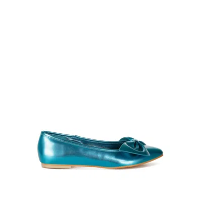 Rag & Co Women's Bromelia Metallic Pleather Bow Ballerinas In Blue By