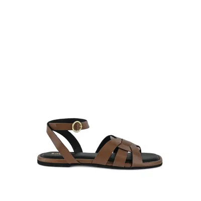 Rag & Co Women's Brown Ashton Tan Flat Ankle Strap Sandals By