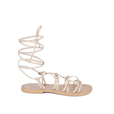 Rag & Co Women's Brown Baxea Handcrafted Latte Tie Up String Flats