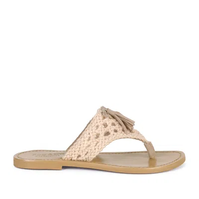 Rag & Co Women's Brown Beech Handwoven Natural Latte Suede Tassel Thong Flats