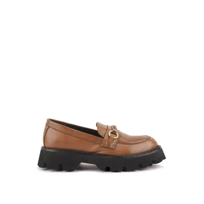Rag & Co Women's Brown Cheviot Tan Chunky Leather Loafers In Tan By