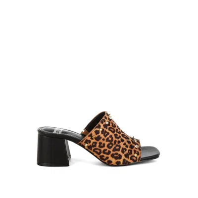 Rag & Co Women's Brown Edama Leopard Print Studded Slip Ons In Leopard