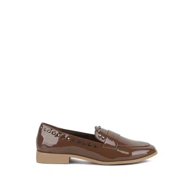 Rag & Co Women's Brown Emilia Tan Patent Stud Penny Loafers In Tan By