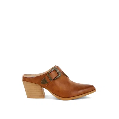 Rag & Co Women's Brown Holler Carved Buckle Statement Mules In Tan