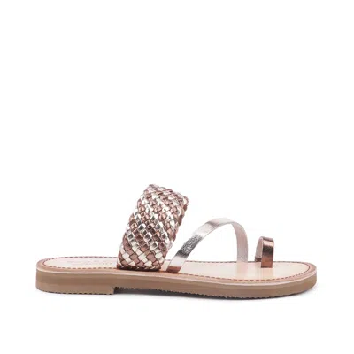 Rag & Co Isidora Bronze Braided Leather Flat Sandal In Brown