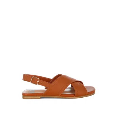 Rag & Co Women's Brown Jamon Classic Cross-strap Buckled Flats In Tan By