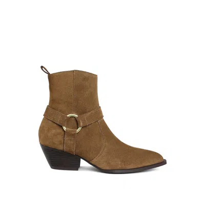 Rag & Co Women's Brown Jockey Harness Detail Ankle Boots In Taupe