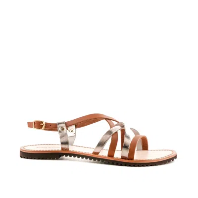 Rag & Co June Tan Strappy Flat Leather Sandals In Multi